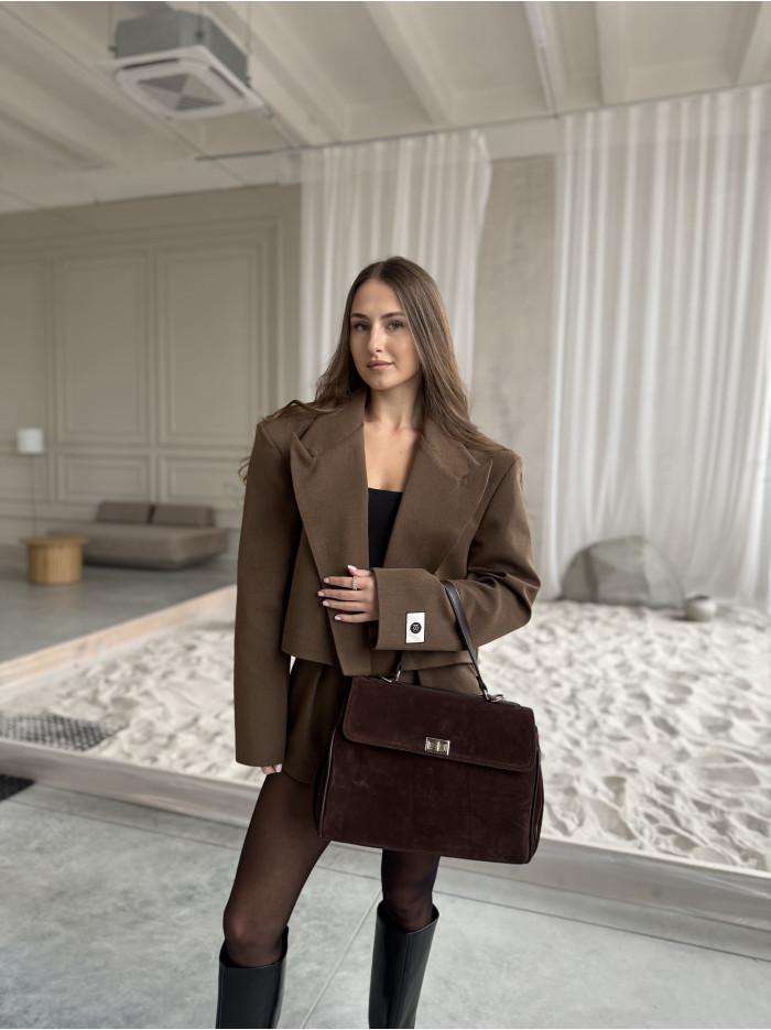 Жіноча сумка шопер 24-70А шоколадна замшева