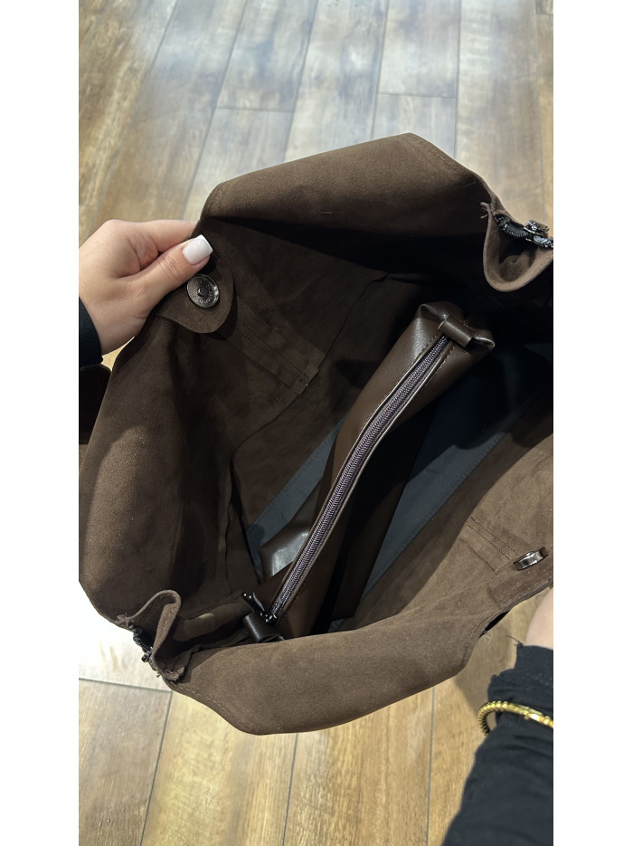 Жіноча сумка шопер шоколадна замшева 017