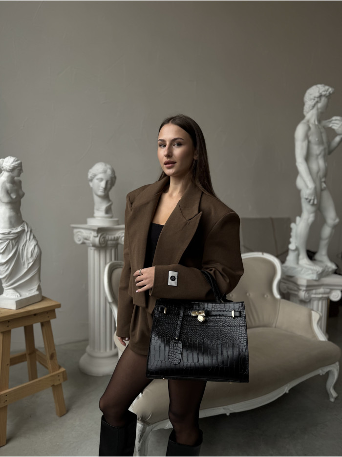 Жіноча сумка шопер чорна кроко 021