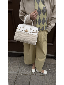 Жіноча сумка крос боді біла соломʼяна 038