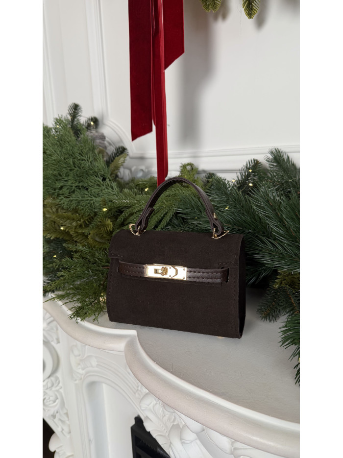 Жіноча міні сумка шоколадна із натуральної замші 055