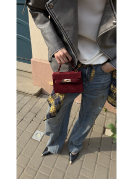 Жіноча міні сумка бордова замшева 055