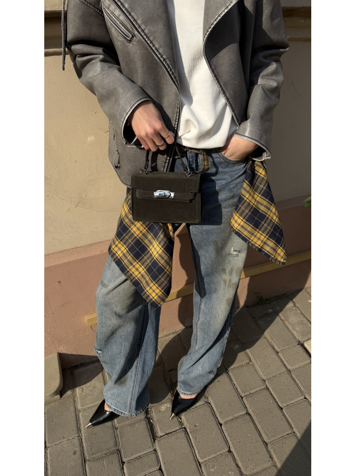 Жіноча міні сумка оливкова замшева 055