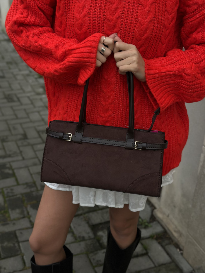 Жіноча сумка багет 073 шоколадна замшева