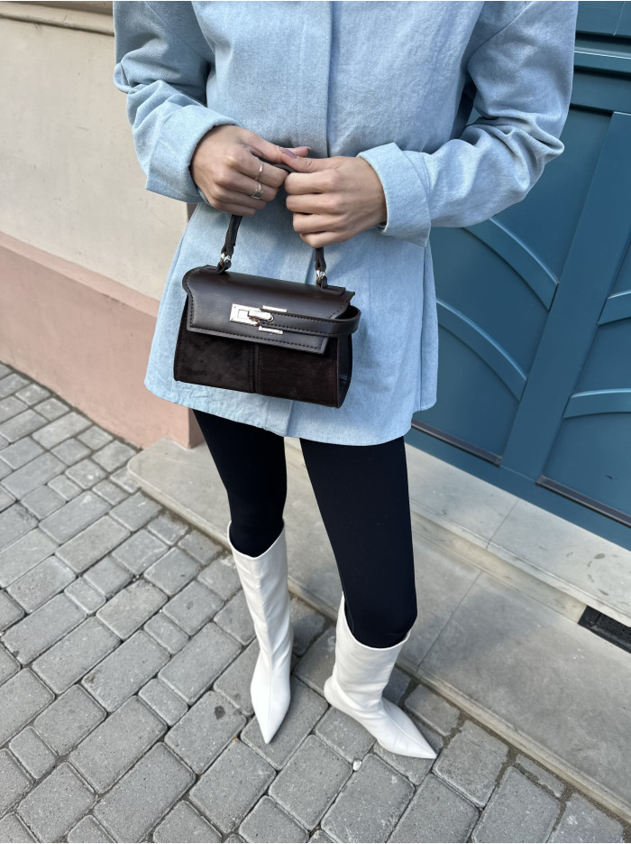 Жіноча міні сумка шоколадна замшева 065