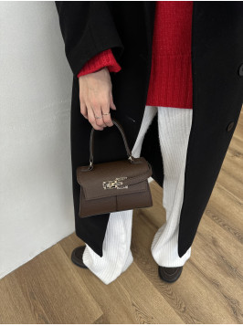 Жіноча міні сумка шоколадна зерниста 065