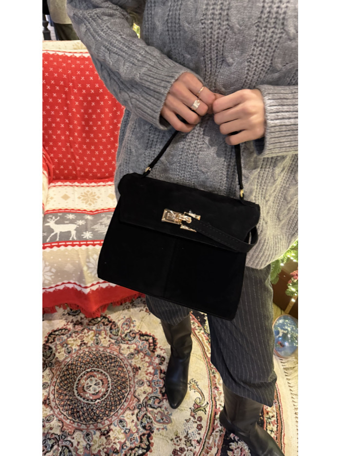 Жіноча сумка крос боді чорна замшева 065А