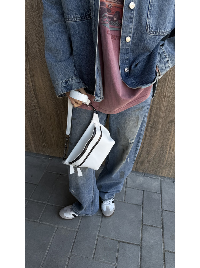 Жіноча сумка бананка біла 19-95