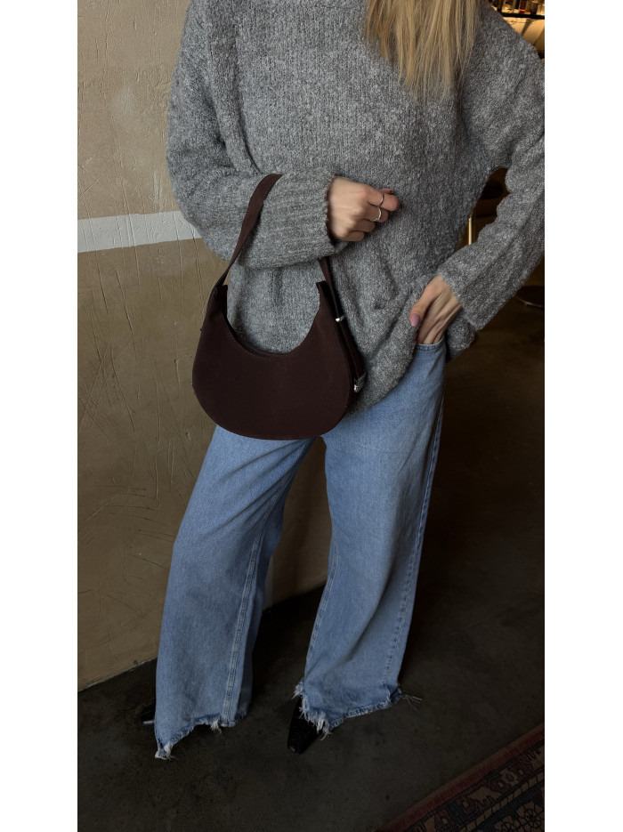 Жіноча сумка багет 22-10 шоколадна замшева