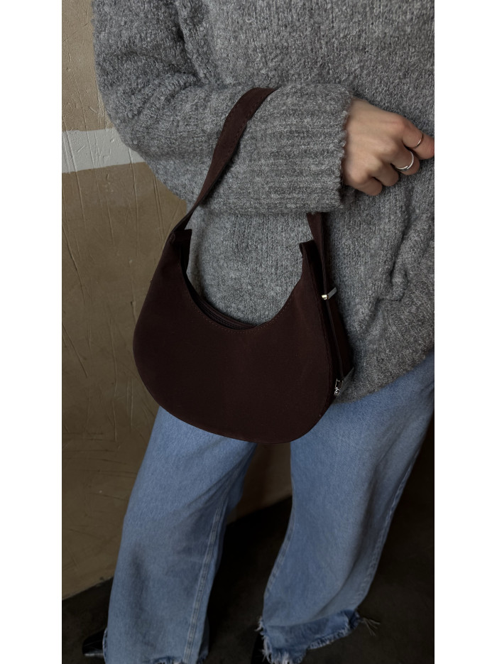 Жіноча сумка багет 22-10 шоколадна замшева