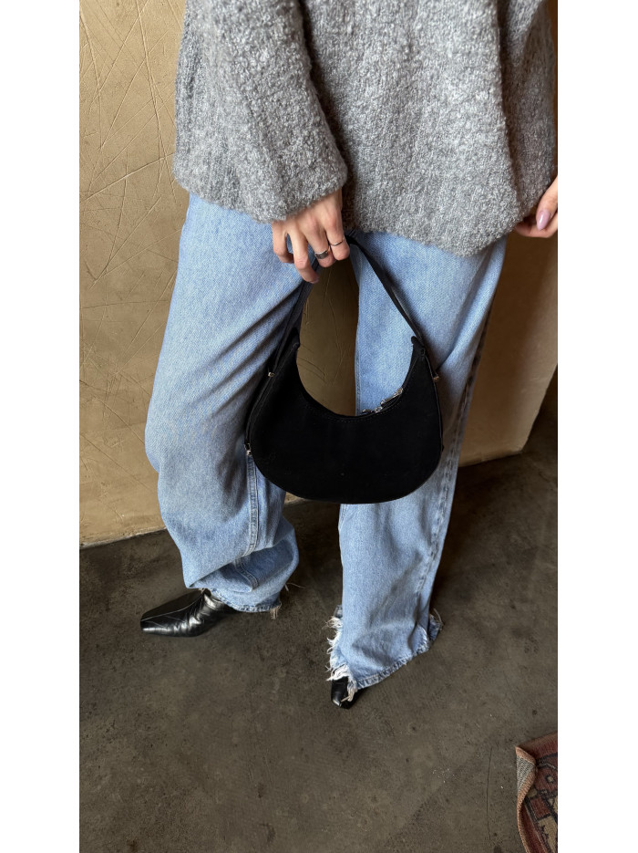 Жіноча сумка багет 22-10 чорна замшева