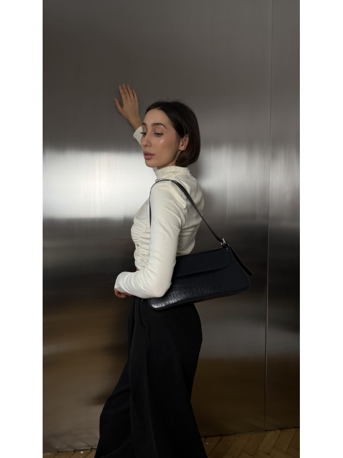 Жіноча сумка багет чорна кроко 22-24а