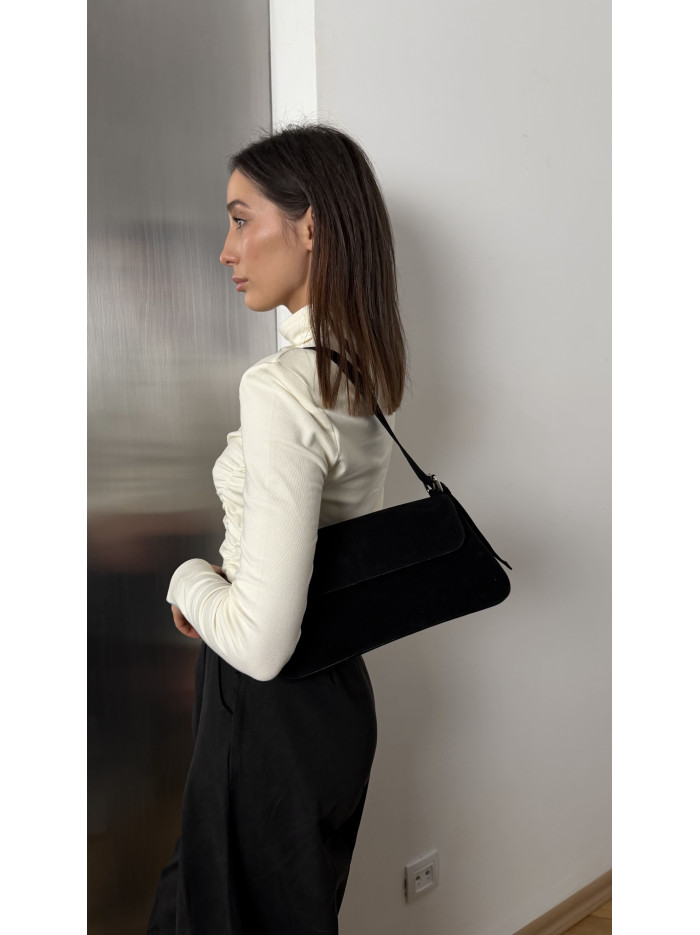 Жіноча сумка багет 22-24А чорна замшева