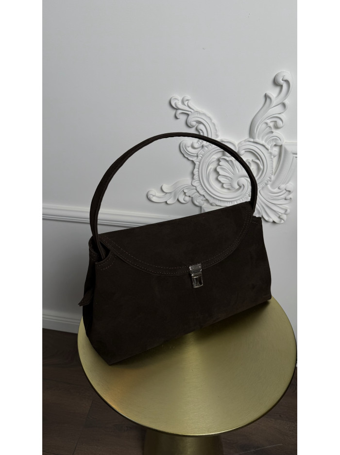 Жіноча сумка шопер шоколадна із натуральної замші 24-19