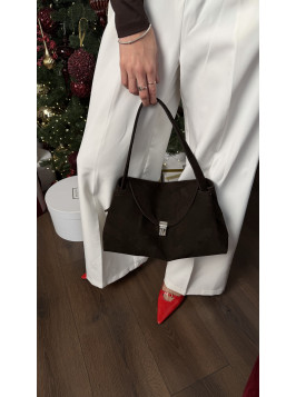 Жіноча сумка шопер шоколадна із натуральної замші 24-19