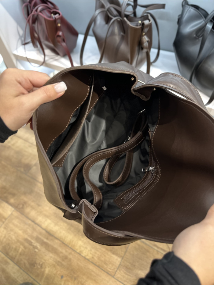 Жіноча сумка шопер шоколадна замшева 24-19