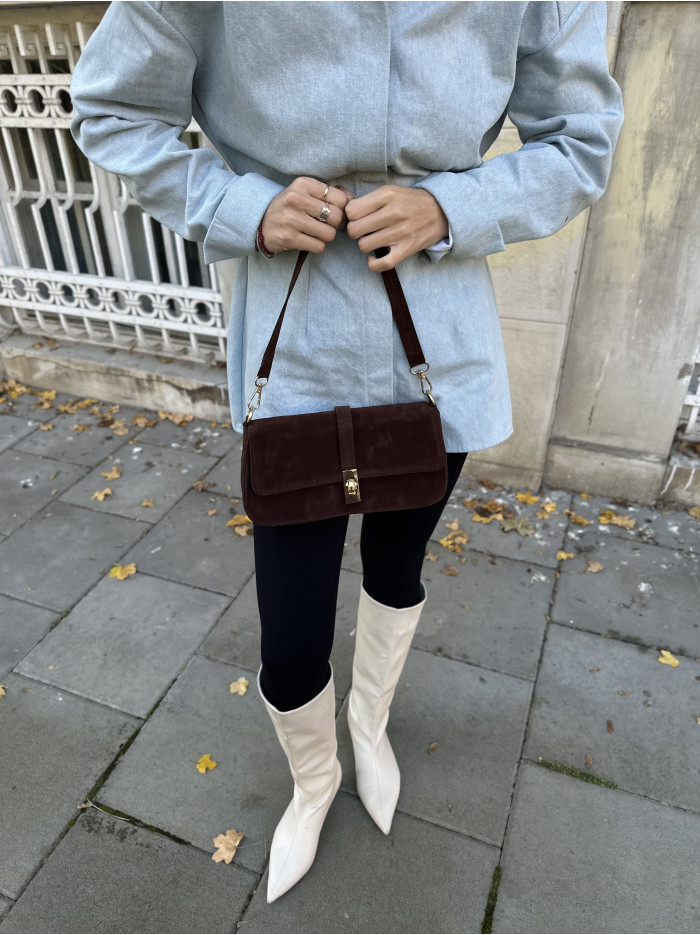 Жіноча сумка крос боді 24-69 шоколадна замшева