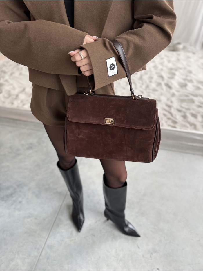 Жіноча сумка шопер 24-70А шоколадна замшева