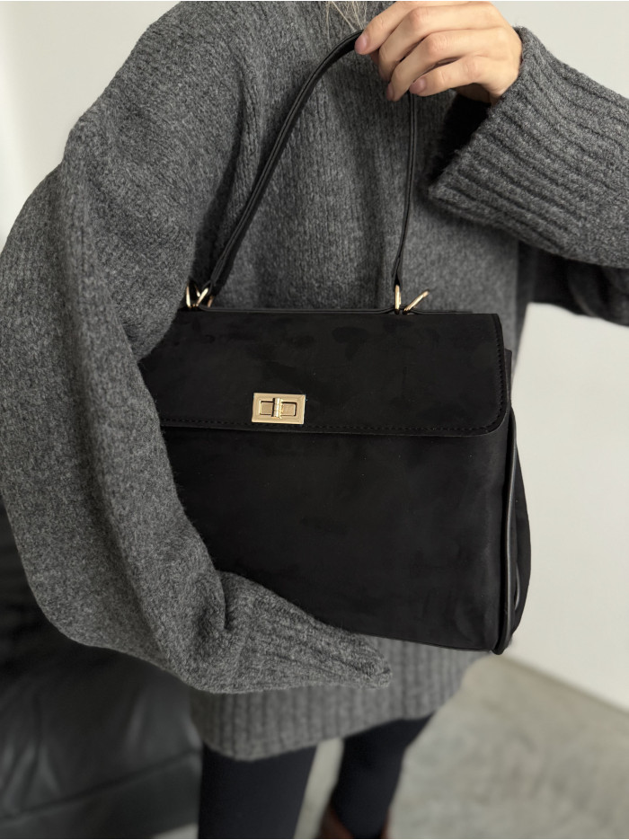 Жіноча сумка шопер 24-70А чорна замшева