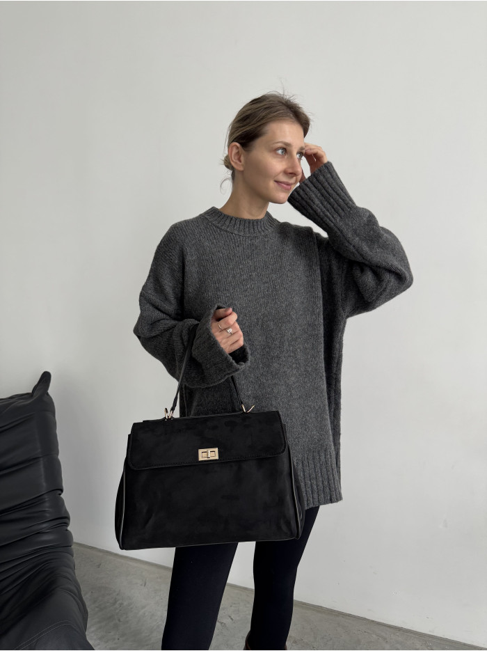 Жіноча сумка шопер 24-70А чорна замшева