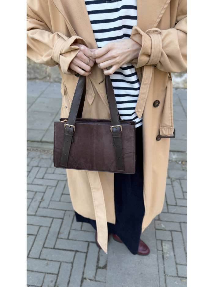 Жіноча сумка багет шоколадна замшева 24-74А