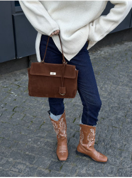 Жіноча сумка шопер карамельна замшева 24-83