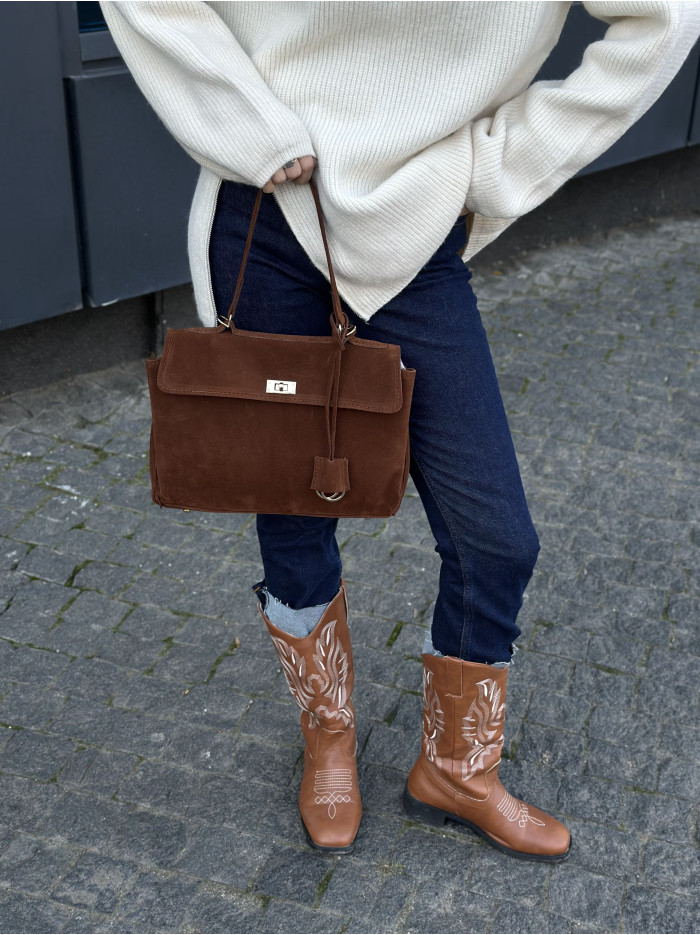 Жіноча сумка шопер карамельна замшева 24-83