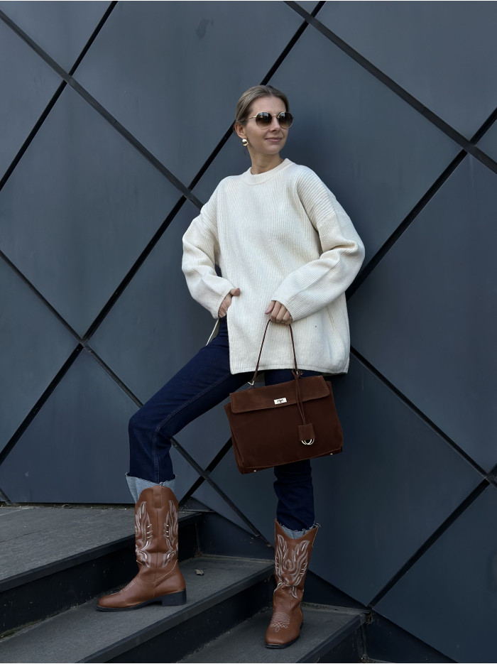 Жіноча сумка шопер карамельна замшева 24-83