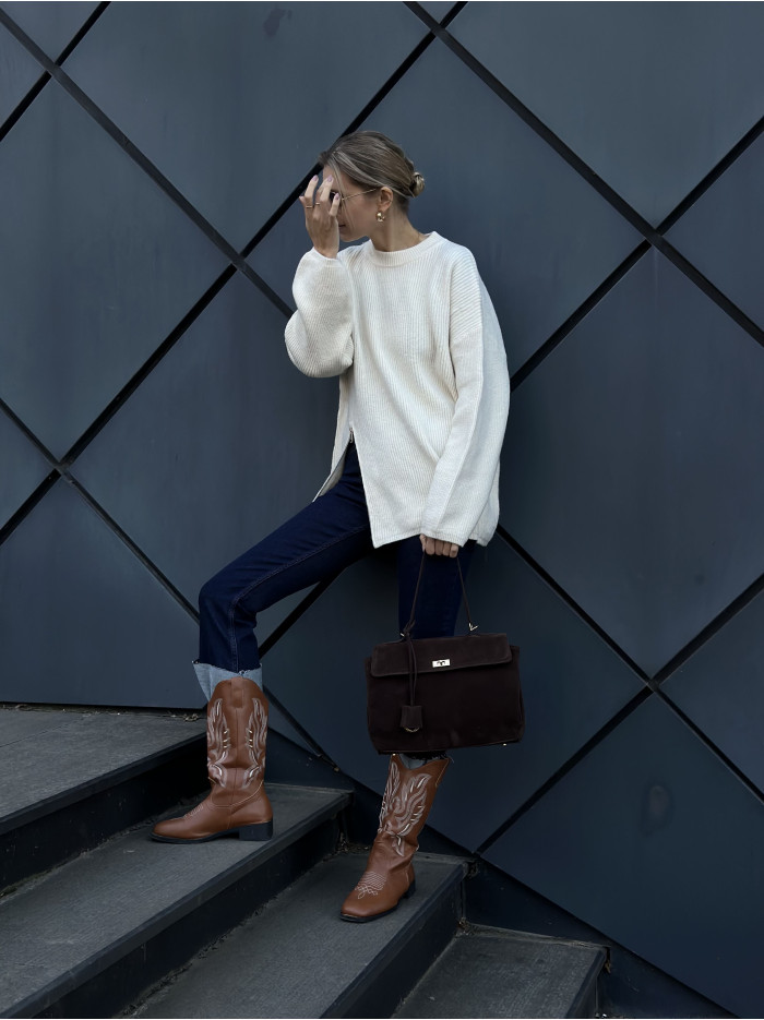 Жіноча сумка шопер шоколадна замшева 24-83