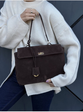 Жіноча сумка шопер шоколадна замшева 24-83