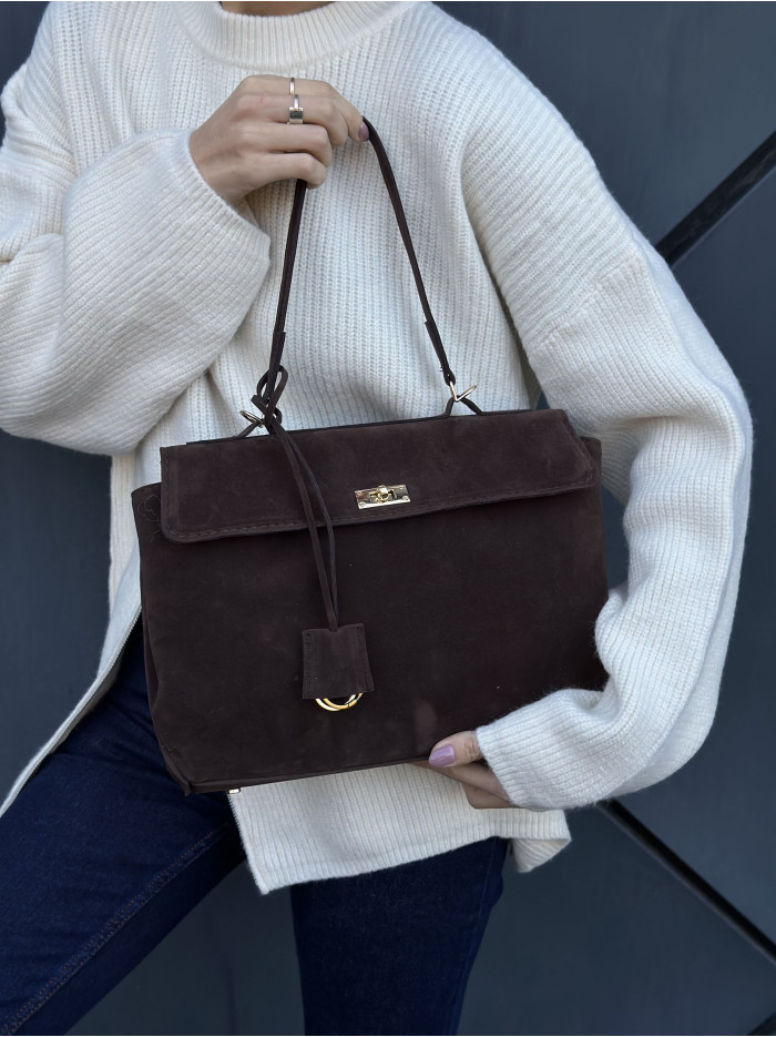 Жіноча сумка шопер шоколадна замшева 24-83