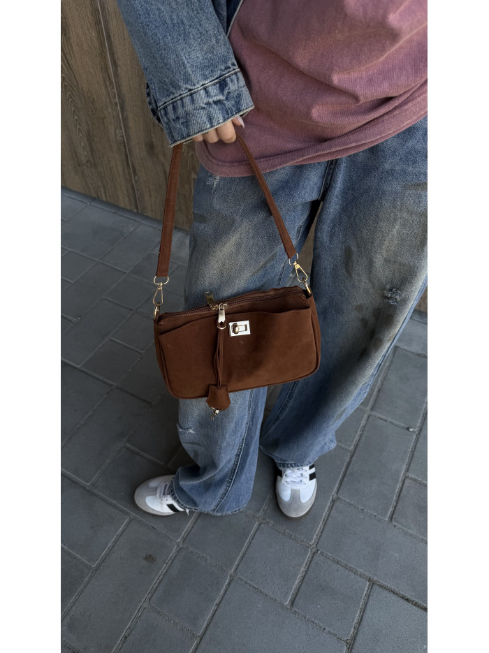 Жіноча сумка карамельна замшева крос боді 25-03