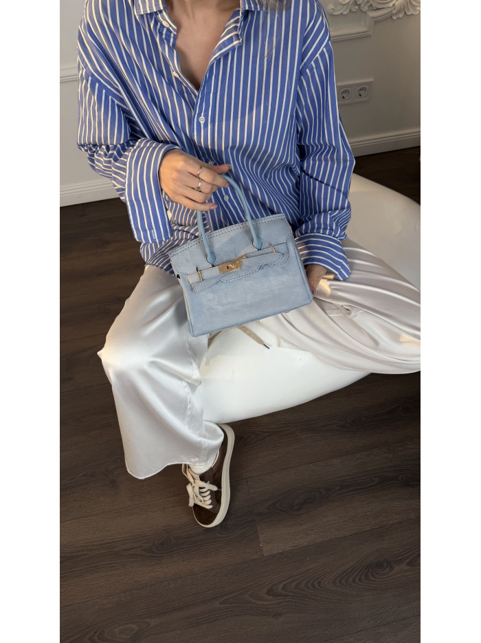 Жіноча сумка крос боді блакитна замшева 25-12