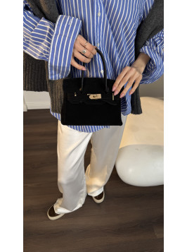 Жіноча сумка крос боді чорна замшева 25-12