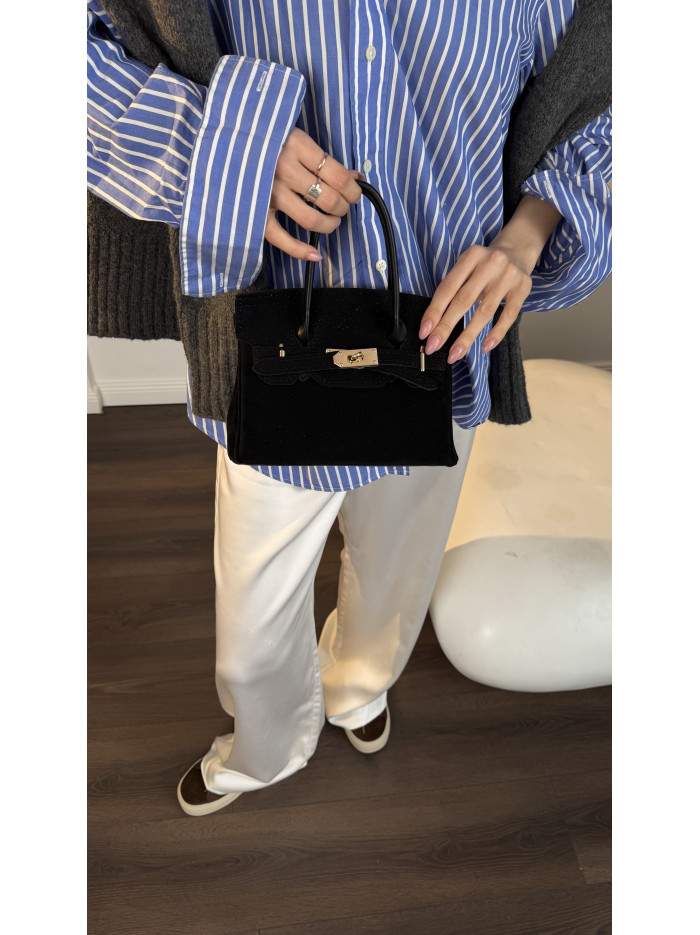 Жіноча сумка крос боді чорна замшева 25-12