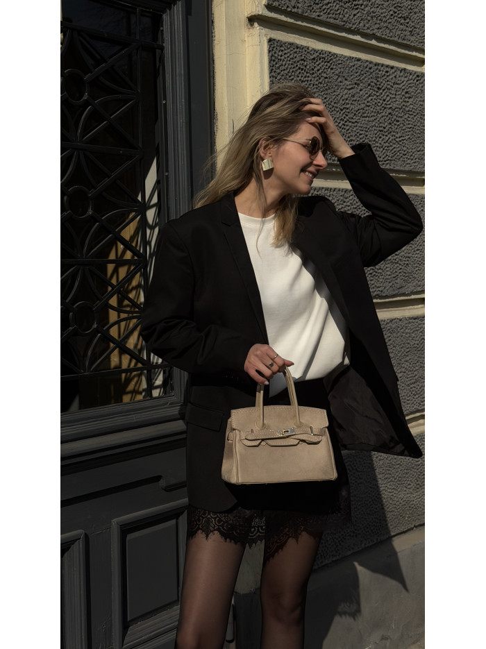 Жіноча сумка крос боді бежева замшева 25-12