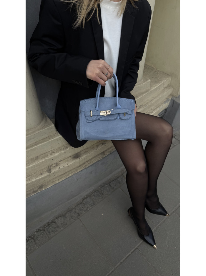 Жіноча сумка крос боді блакитна замшева 25-12