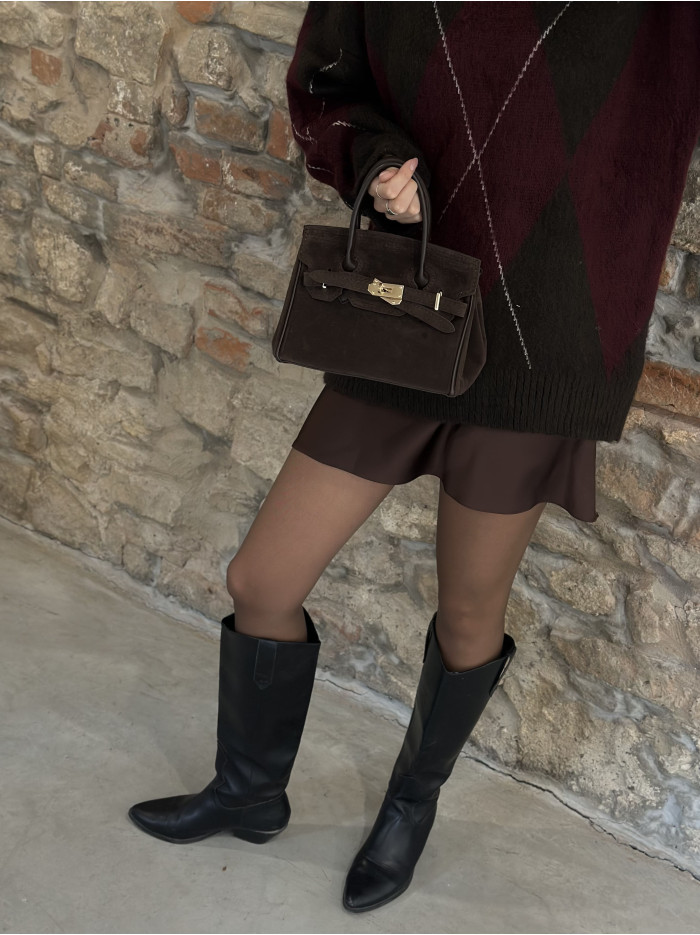 Жіноча сумка крос боді шоколадна замшева 25-12