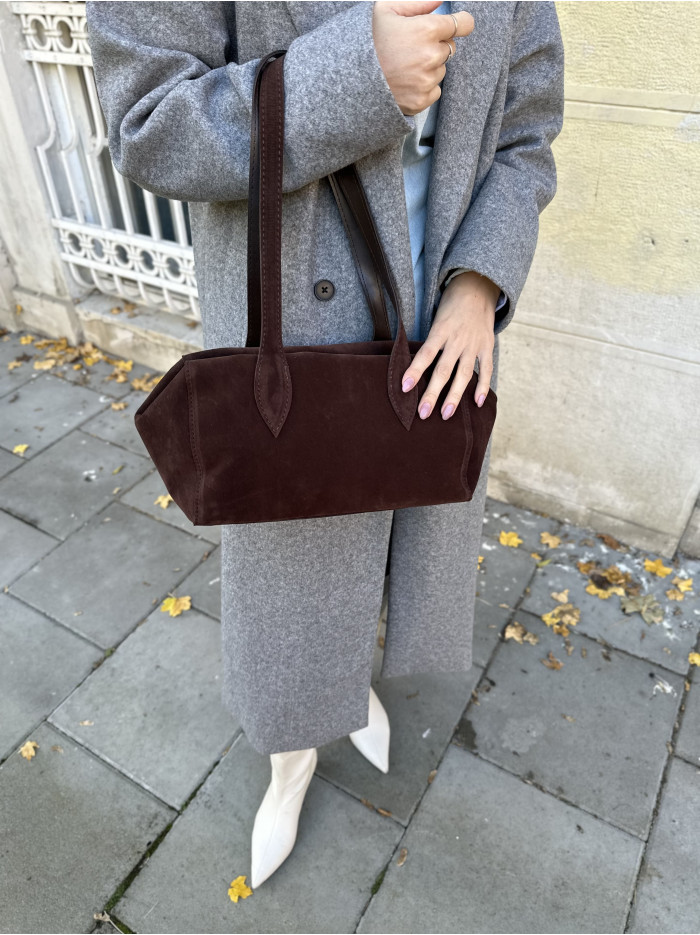 Жіноча сумка багет 25-69 шоколадна замшева