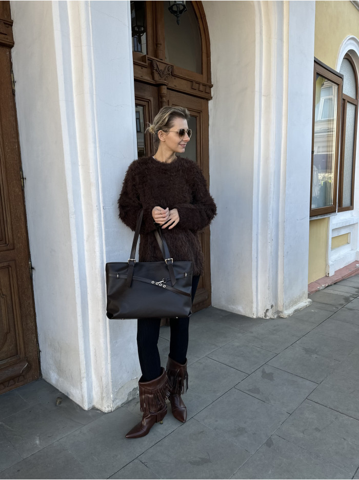 Жіноча сумка шопер шоколадна 25-82