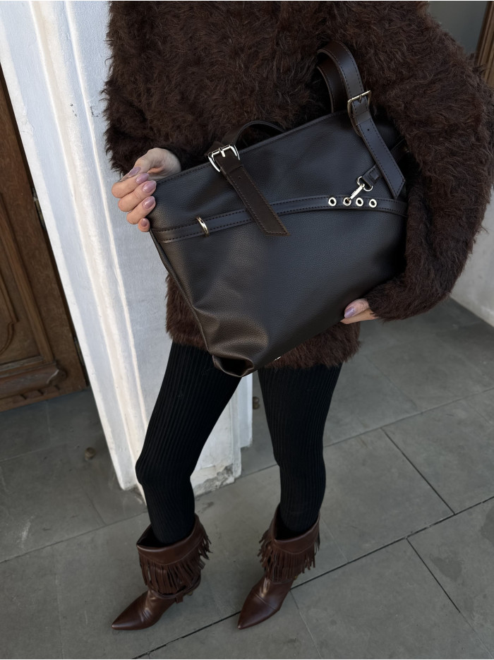 Жіноча сумка шопер шоколадна 25-82