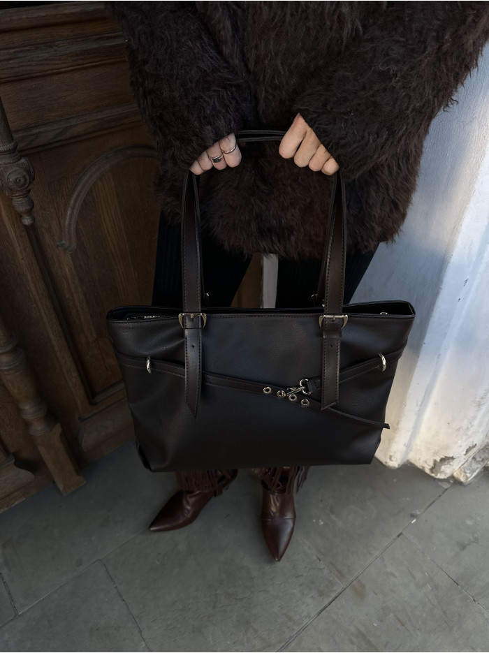 Жіноча сумка шопер шоколадна 25-82