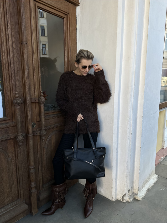 Жіноча сумка шопер чорна 25-82