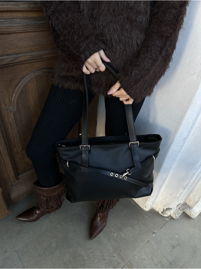 Жіноча сумка шопер чорна 25-82