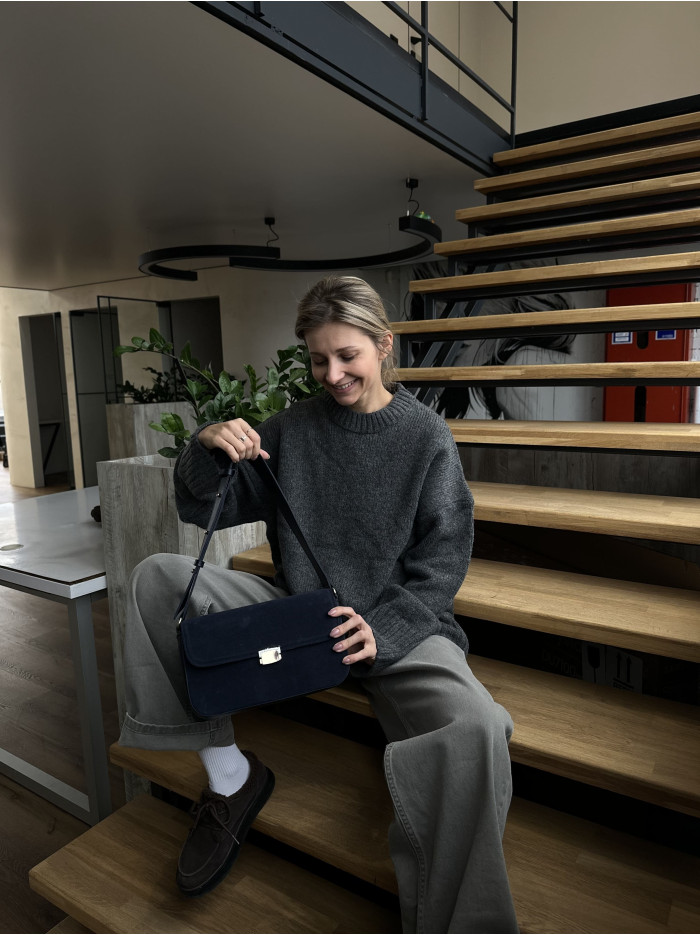 Жіноча сумка крос боді 25-83 синя замшева