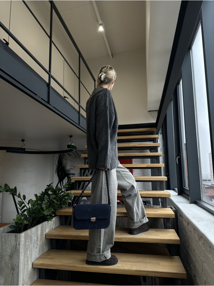 Жіноча сумка крос боді 25-83 синя замшева