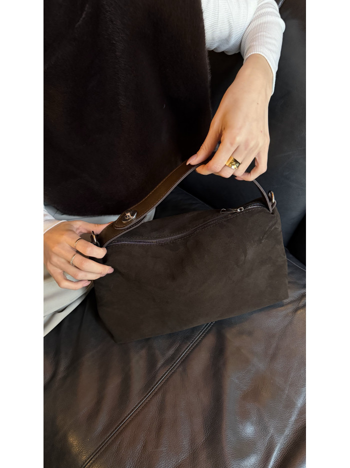 Жіноча сумка крос боді 25-87 шоколадна із натуральної замші