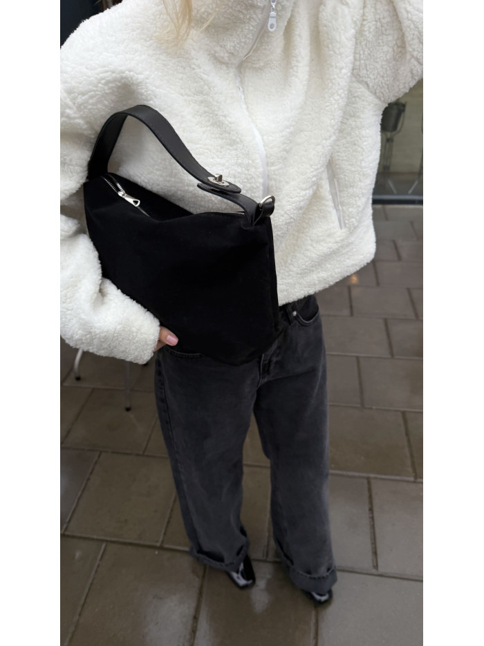 Жіноча сумка крос боді 25-87 чорна замшева