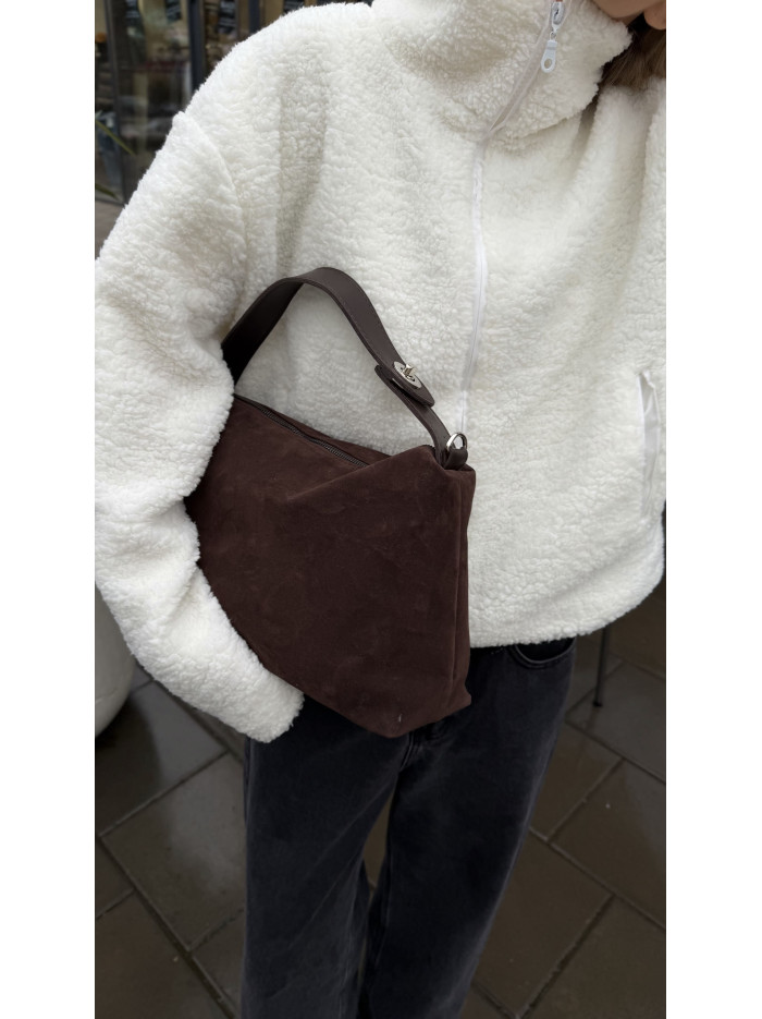 Жіноча сумка крос боді 25-87 шоколадна замшева