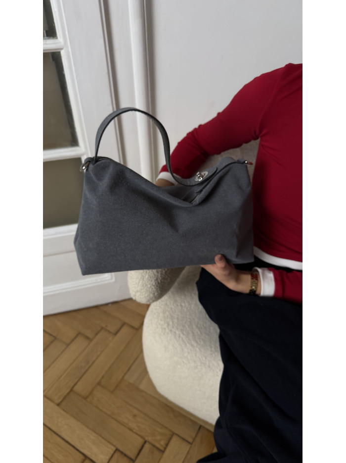 Жіноча сумка крос боді 25-87 сіра замшева